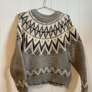 Gray and Cream Patterned Sweater
